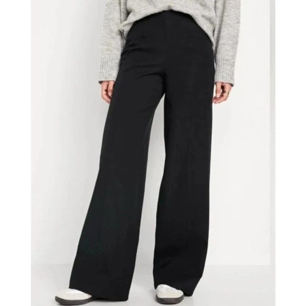 NEW Old Navy Pixie Wide Leg High Rise Pants L Black Pull On Elastic Waistband